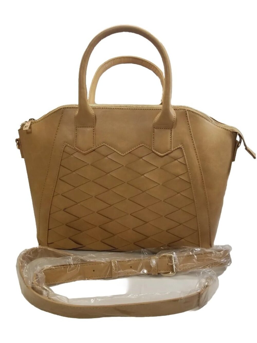 ✅Sole Society Brown Faux Leather Woven Handbag Satchel Purse Luxurious
